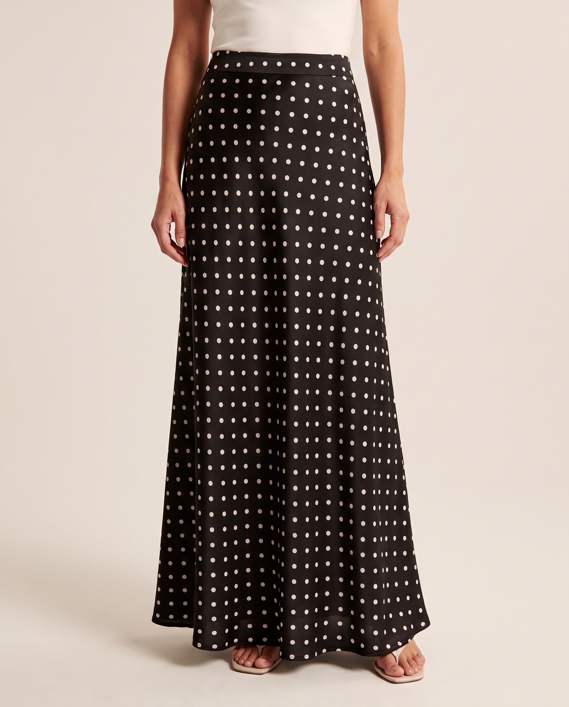 Polka Dot Satin Maxi Skirt with A Line Flare – primary product view