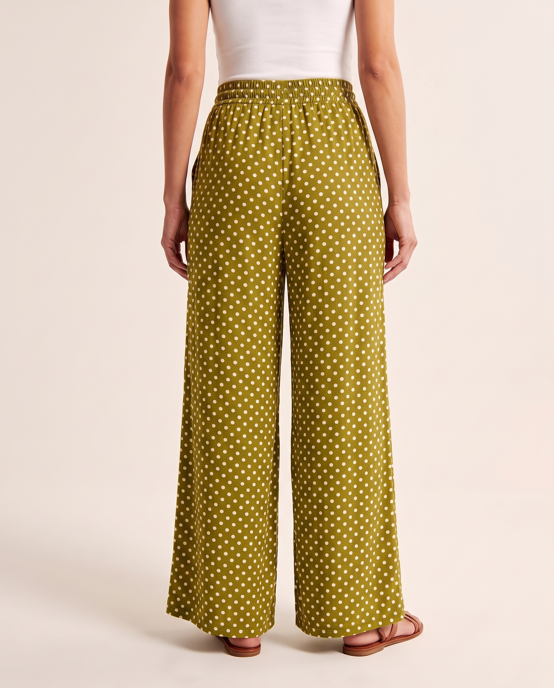 Polka Dot Wide Leg Trousers with Elastic Waist – alternate product view
