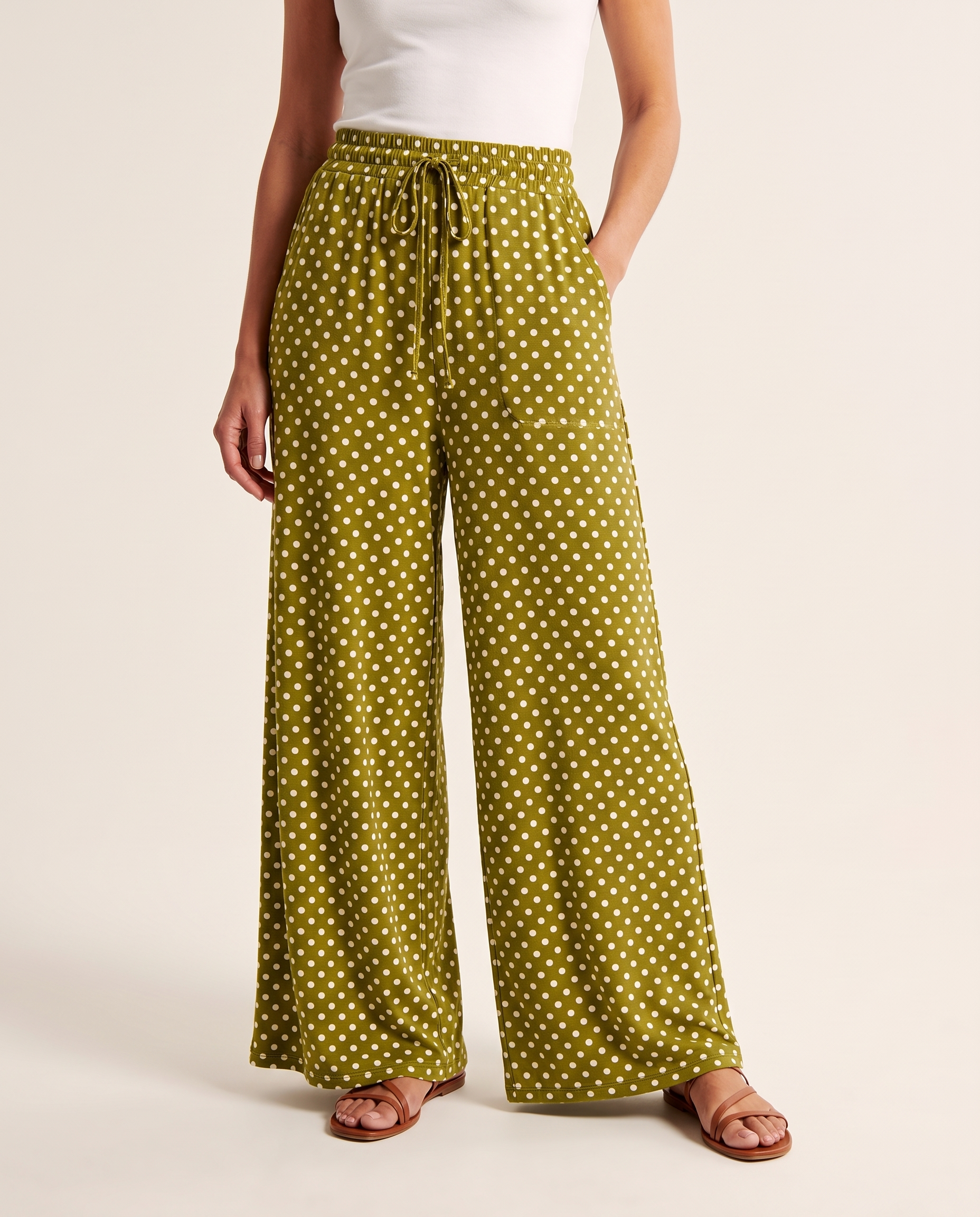 Polka Dot Wide Leg Trousers with Elastic Waist – primary product view