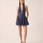 Polka Dot A Line Mini Dress with Halter Neck — Navy studio