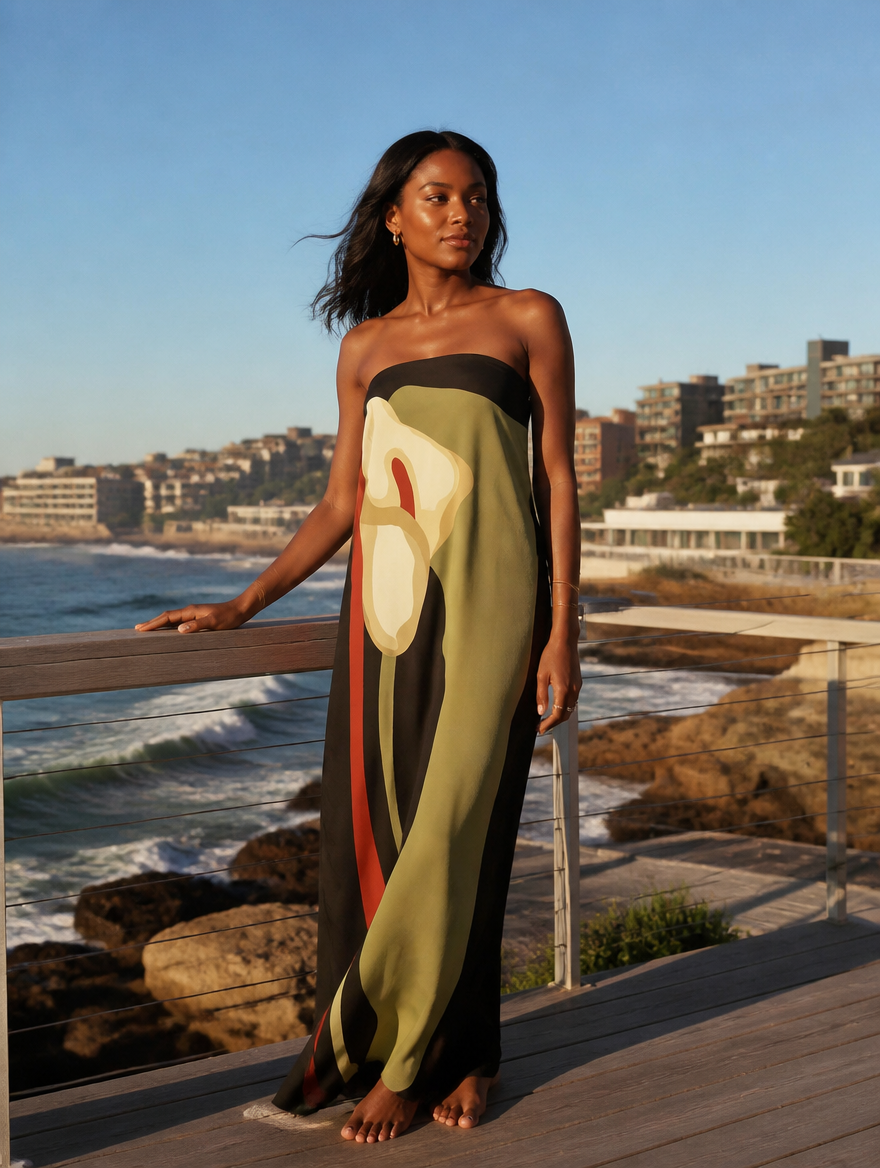 Strapless Open-Back Printed Maxi Dress – product detail view 3