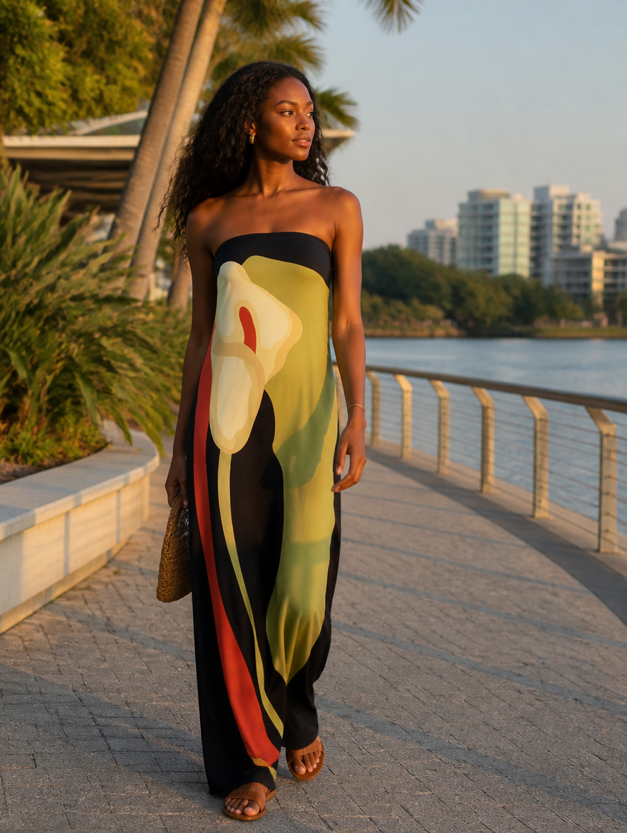 Strapless Open-Back Printed Maxi Dress – product detail view 2