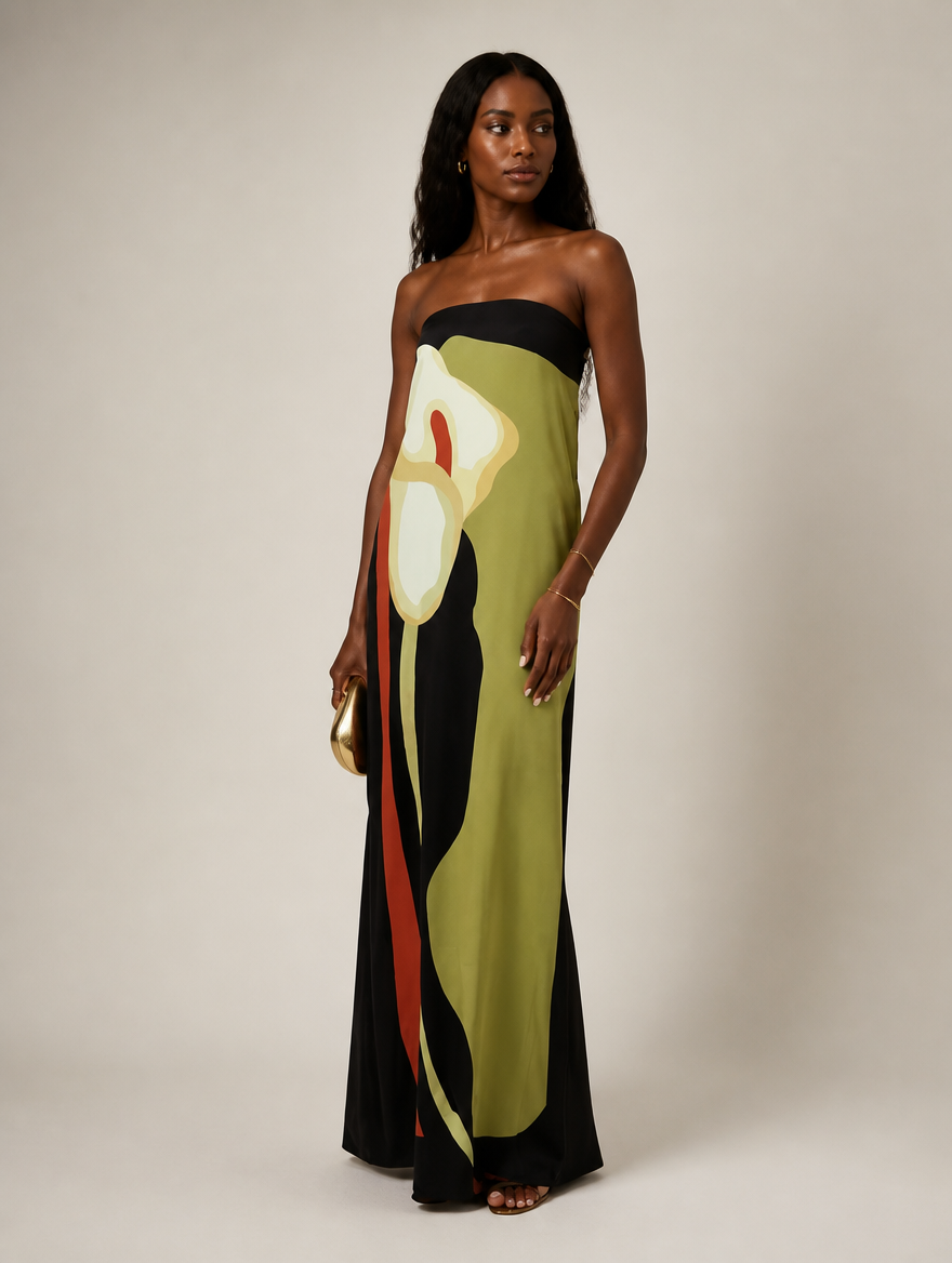 Strapless Open-Back Printed Maxi Dress – primary product view
