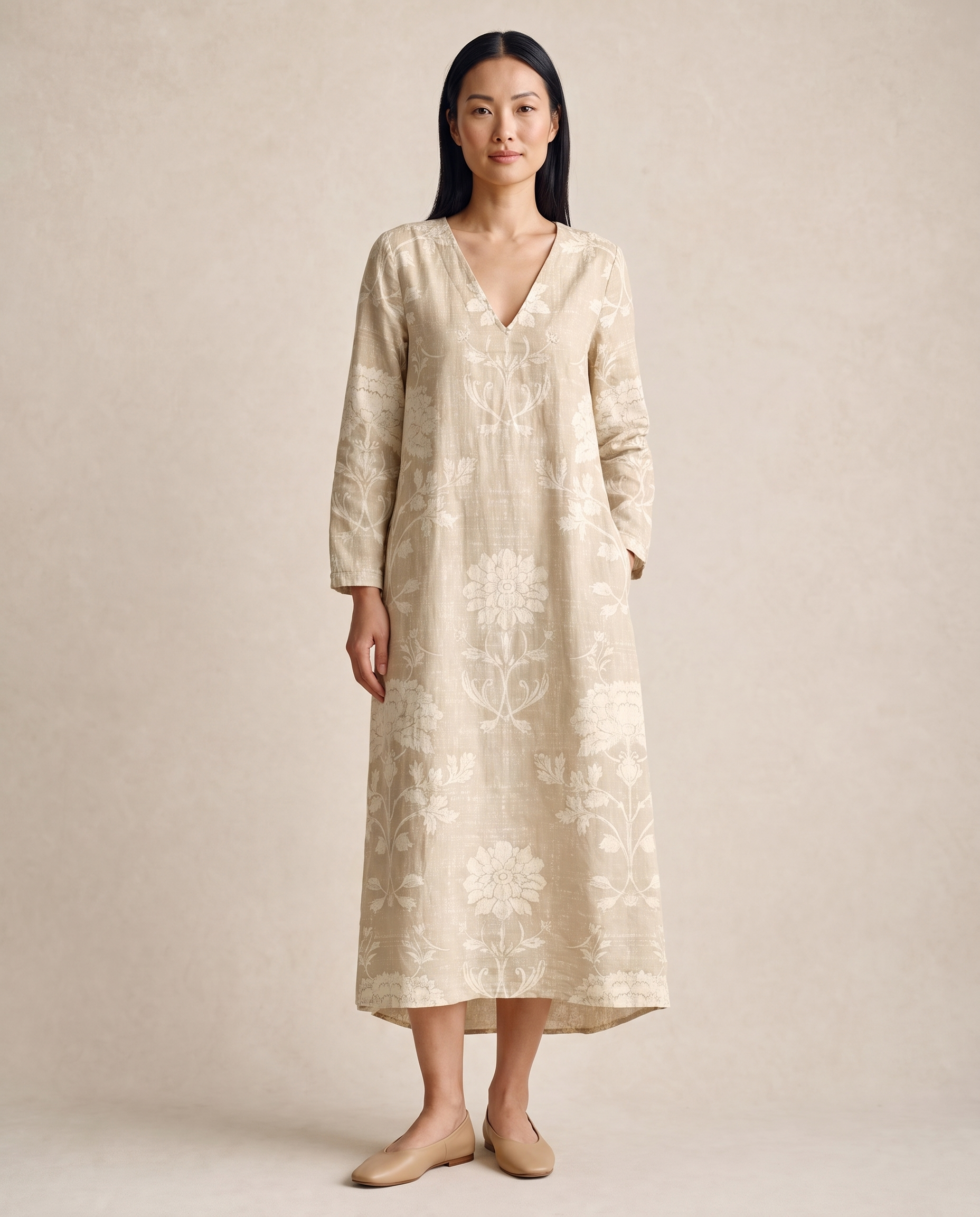 Printed Midi Dress with Pockets — Cream studio