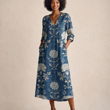 Printed Midi Dress with Pockets — Dark Blue studio