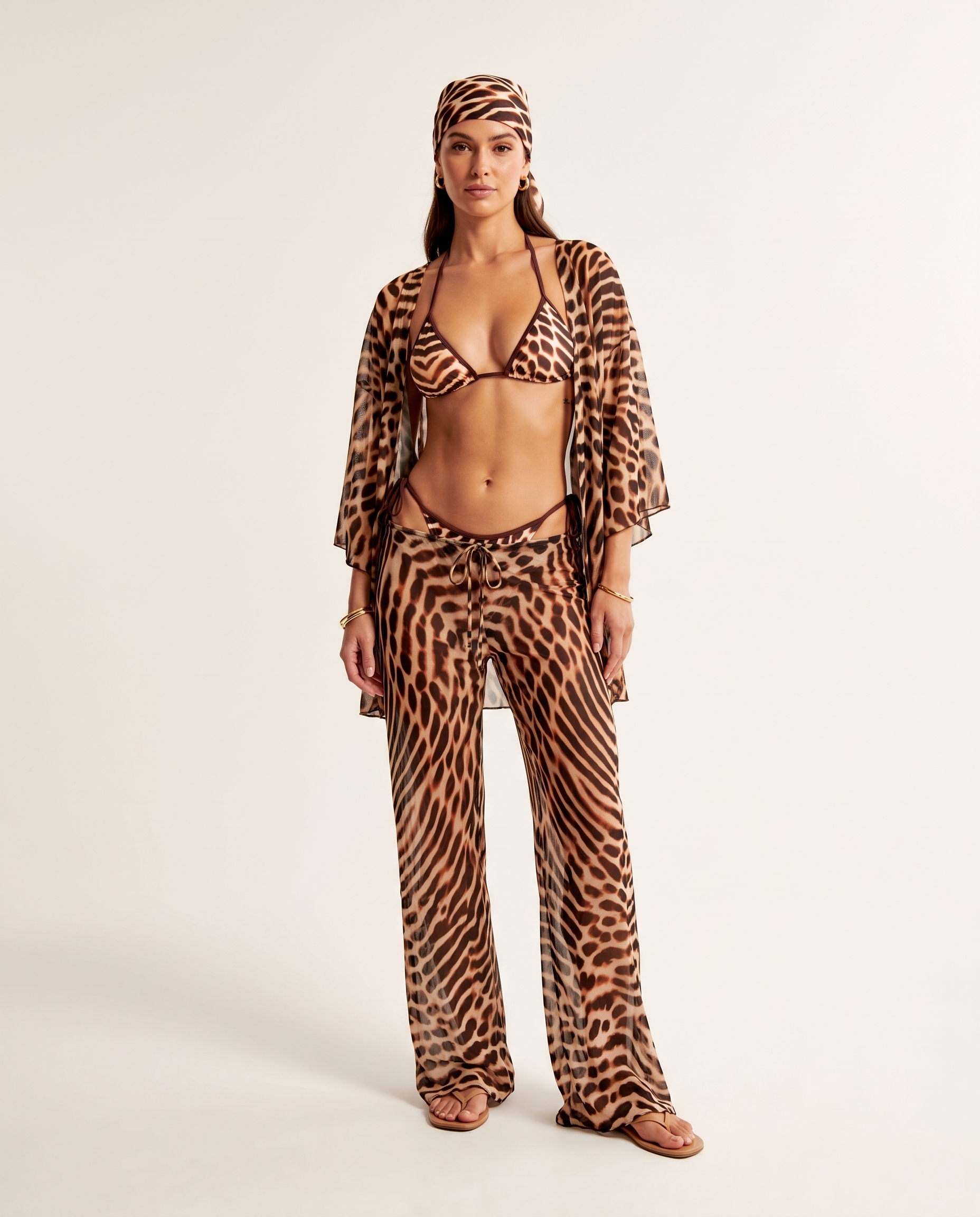 Printed Three Piece Bikini Set with Kimono Cover Up – primary product view