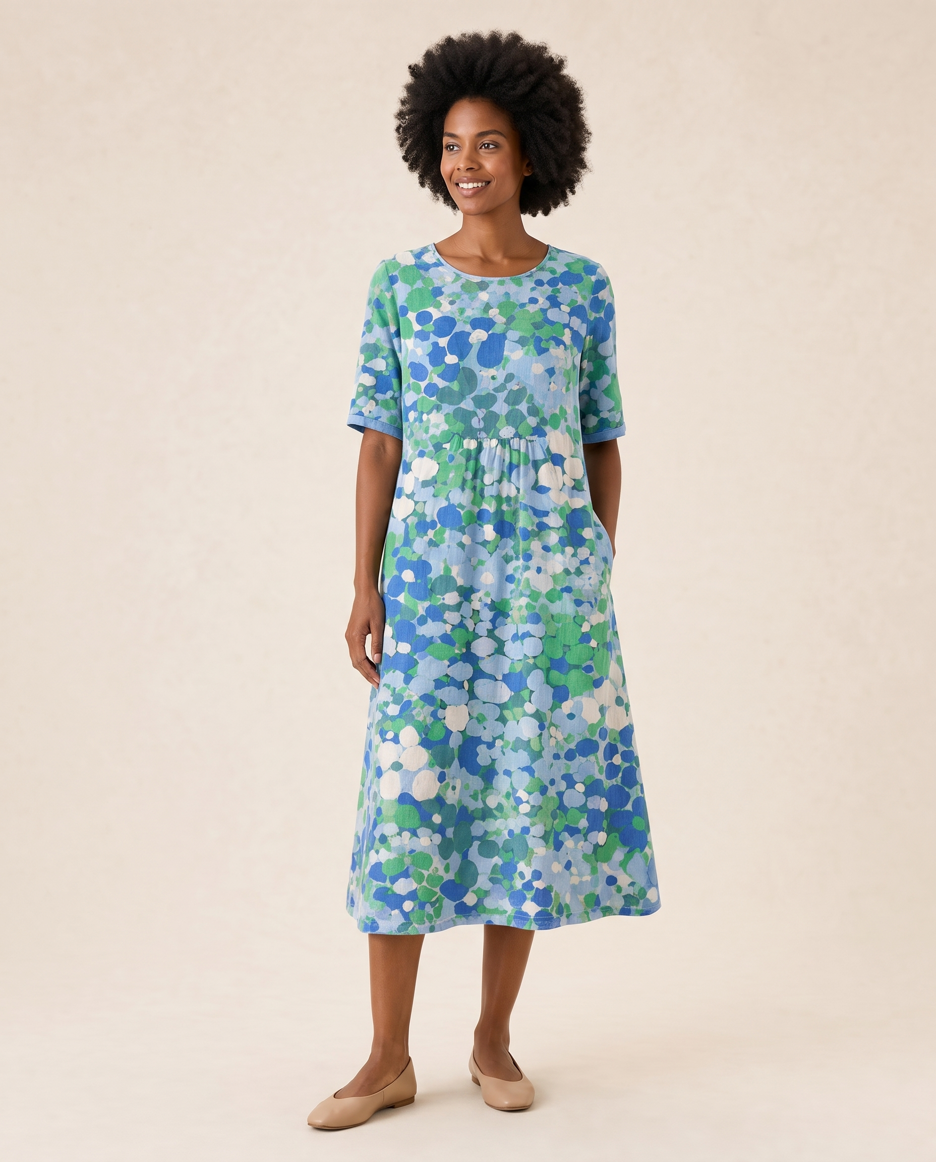 Relaxed Floral Midi Dress — Blue studio