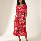 Relaxed Floral Midi Dress — Red studio