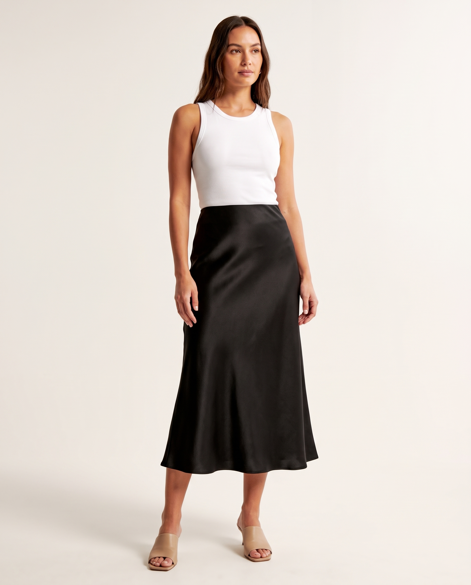 Satin Bias Cut Midi Skirt with High Waist – primary product view