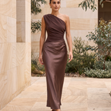 Satin One Shoulder Maxi Dress with Panelled Skirt — Australian lifestyle
