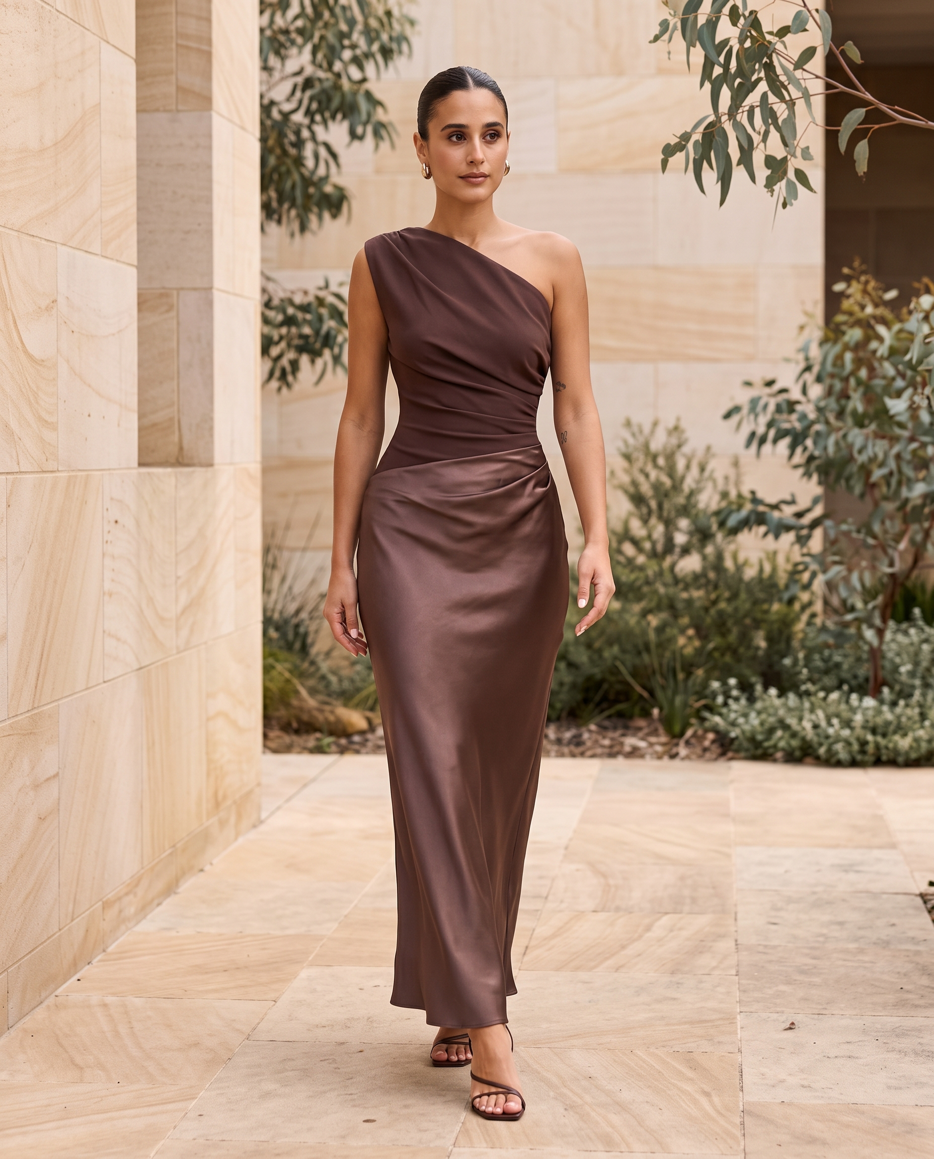 Satin One Shoulder Maxi Dress with Panelled Skirt — Australian lifestyle