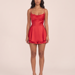 Satin Playsuit with Cowl Neck and Open Back — Red studio