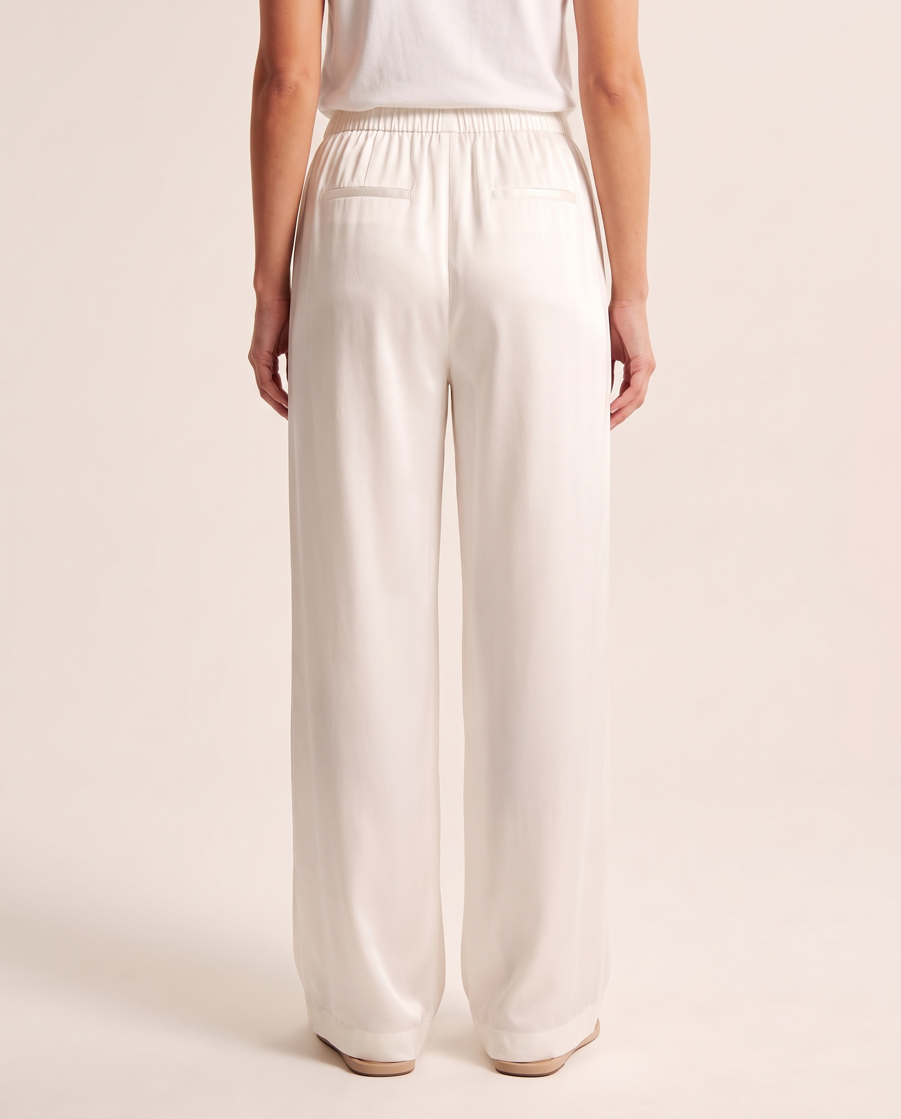 Satin Wide Leg Trousers with Elastic Waist – alternate product view