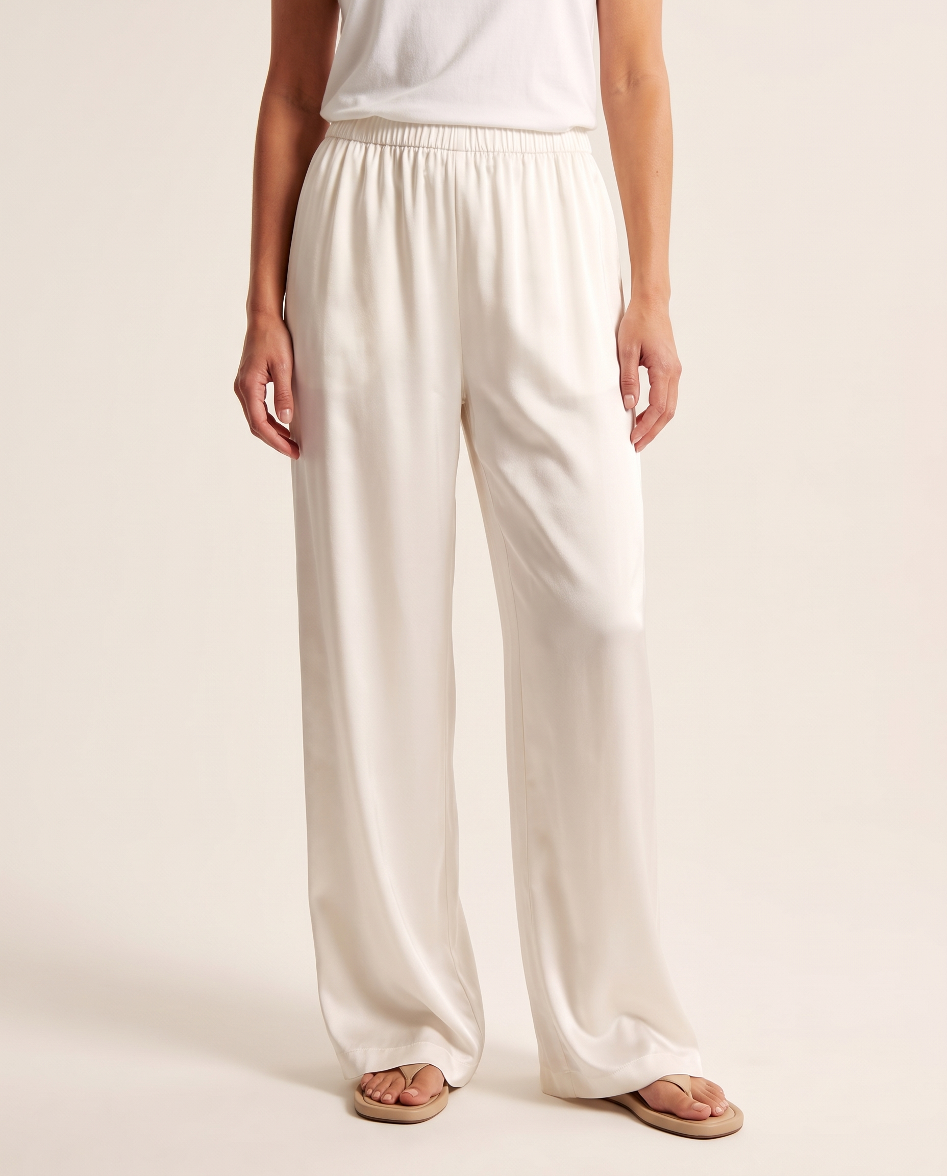 Satin Wide Leg Trousers with Elastic Waist – primary product view