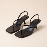 Square-Toe Kitten-Heel Sandals with Back Strap — front view