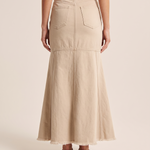 Button-Waist Denim Fishtail Maxi Skirt — back view