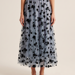 Floral Mesh Pleated Midi Skirt — front view