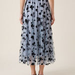 Floral Mesh Pleated Midi Skirt — back view