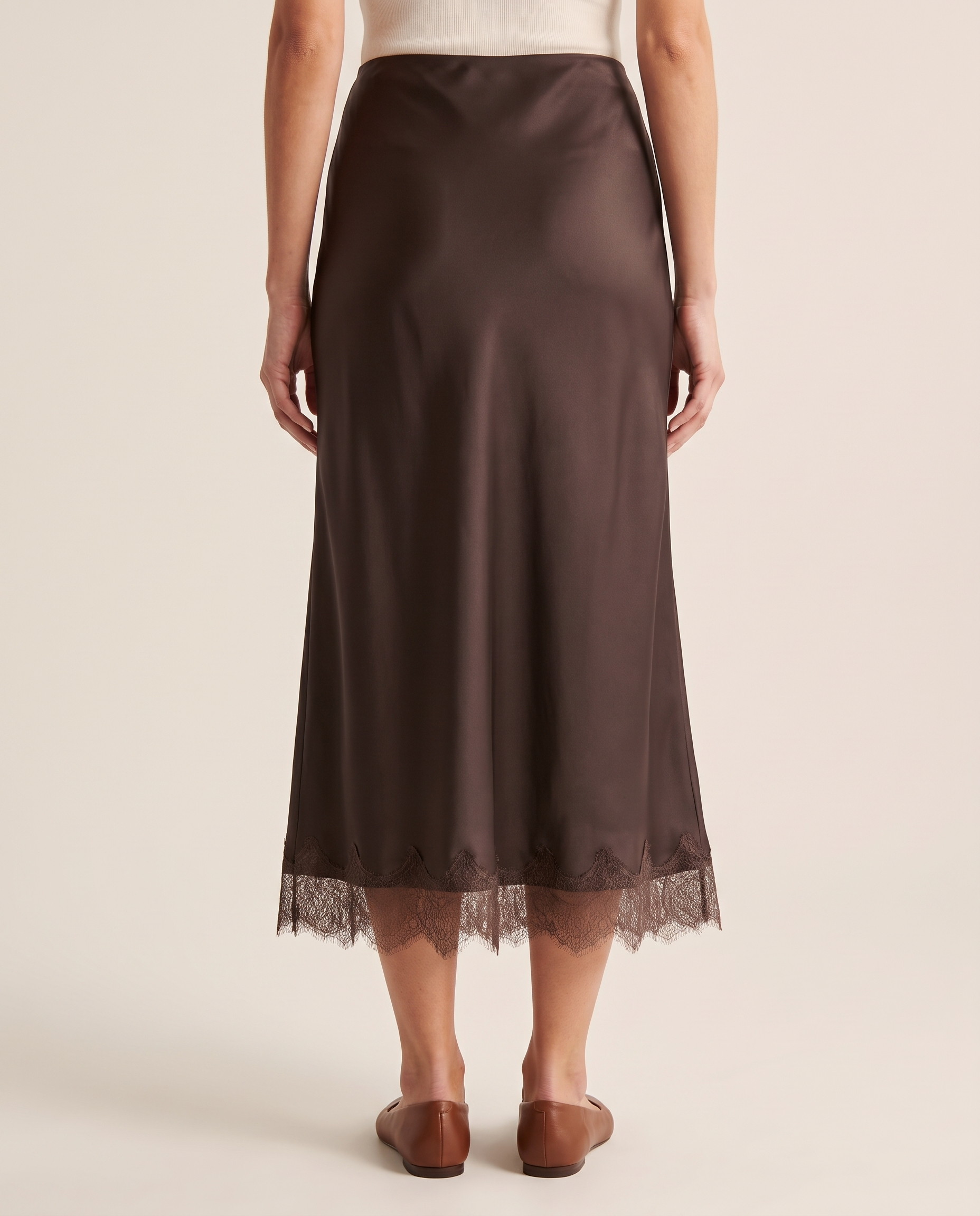 Lace Trim A-Line Midi Skirt — back view