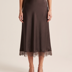 Lace Trim A-Line Midi Skirt — three-quarter view