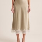 Lace Trim A-Line Midi Skirt — Khaki front