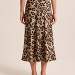Leopard Print Satin Midi Skirt — back view