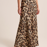 Leopard Print Satin Midi Skirt — three-quarter view
