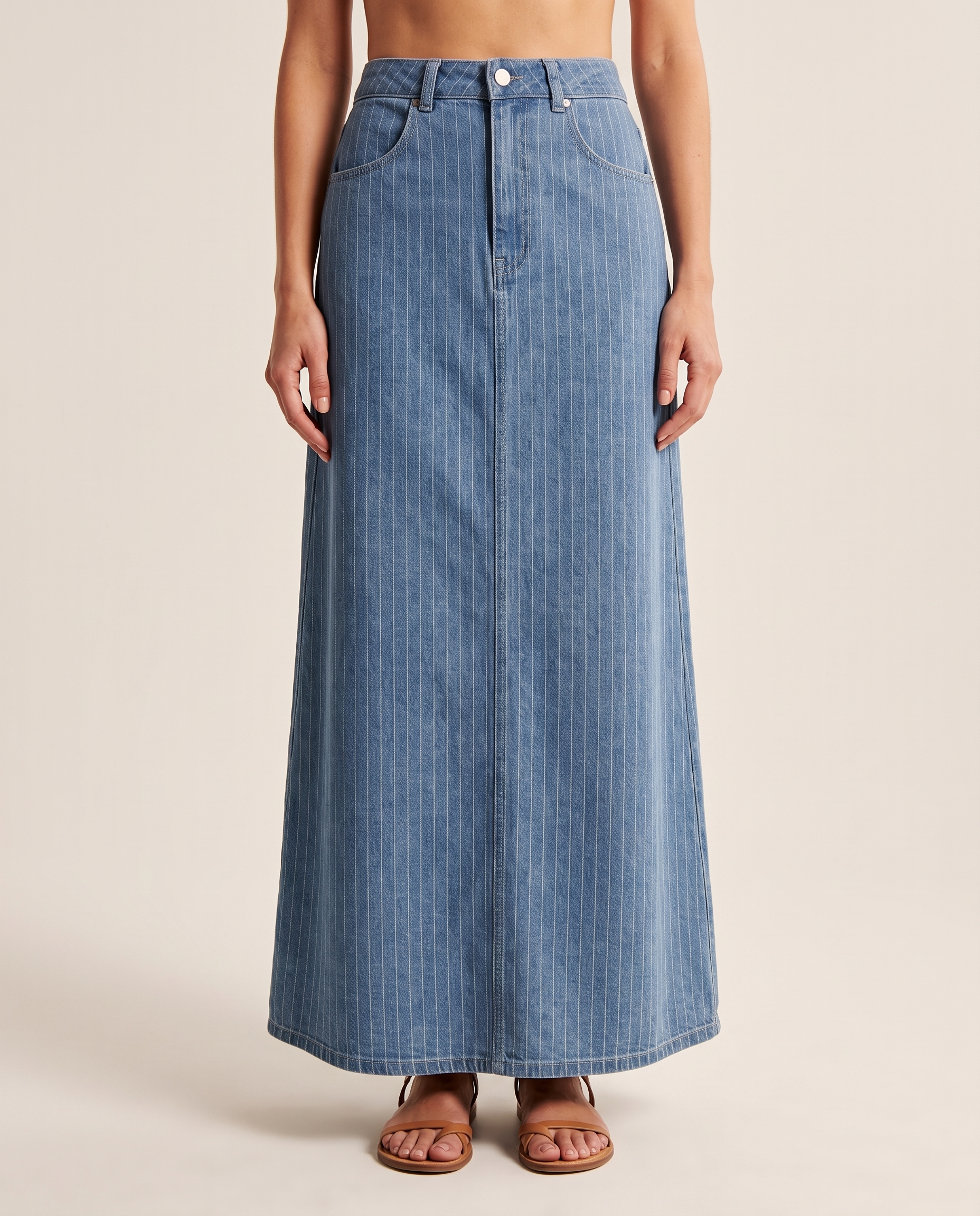 Pinstripe Denim Skirt — front view