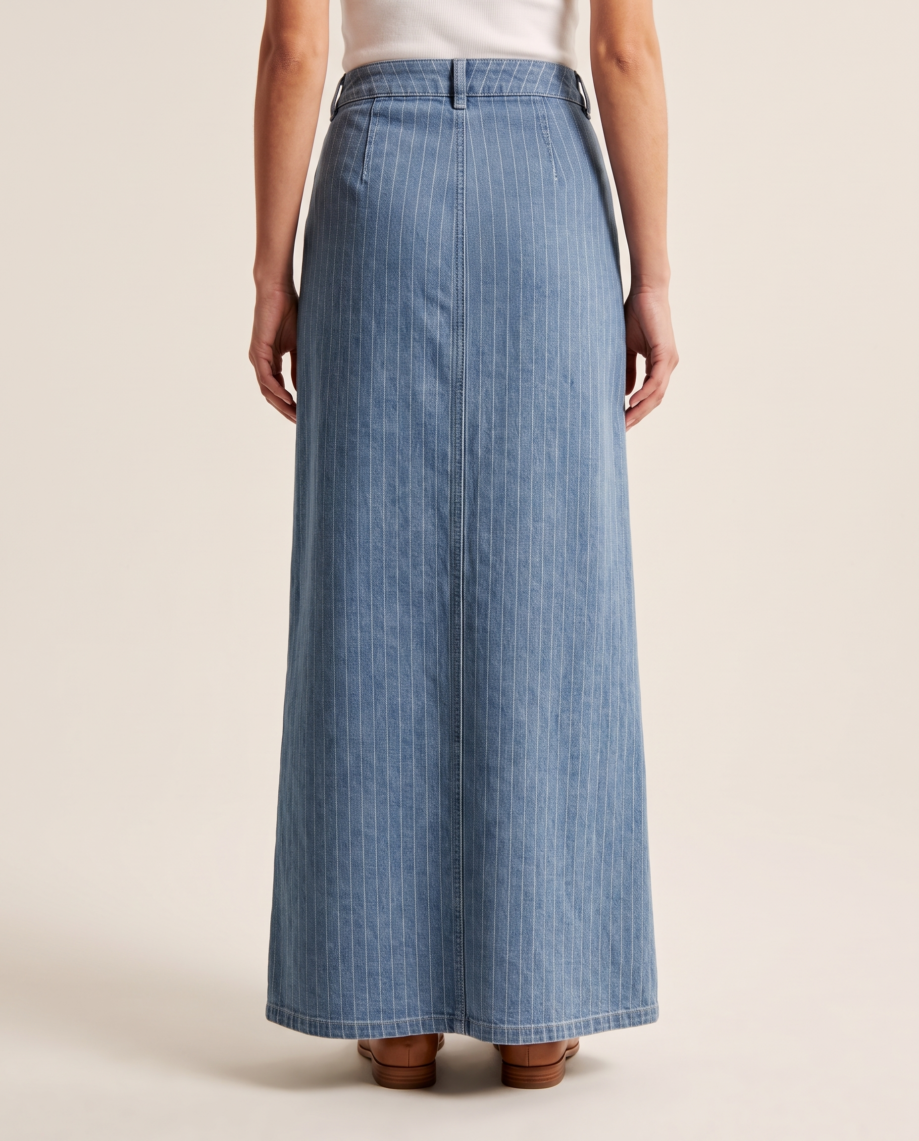 Pinstripe Denim Skirt — back view
