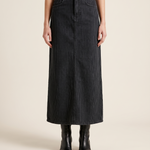 Pinstripe Denim Skirt — Black front