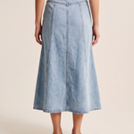 Light-Wash Pleated Denim Midi Skirt — back view