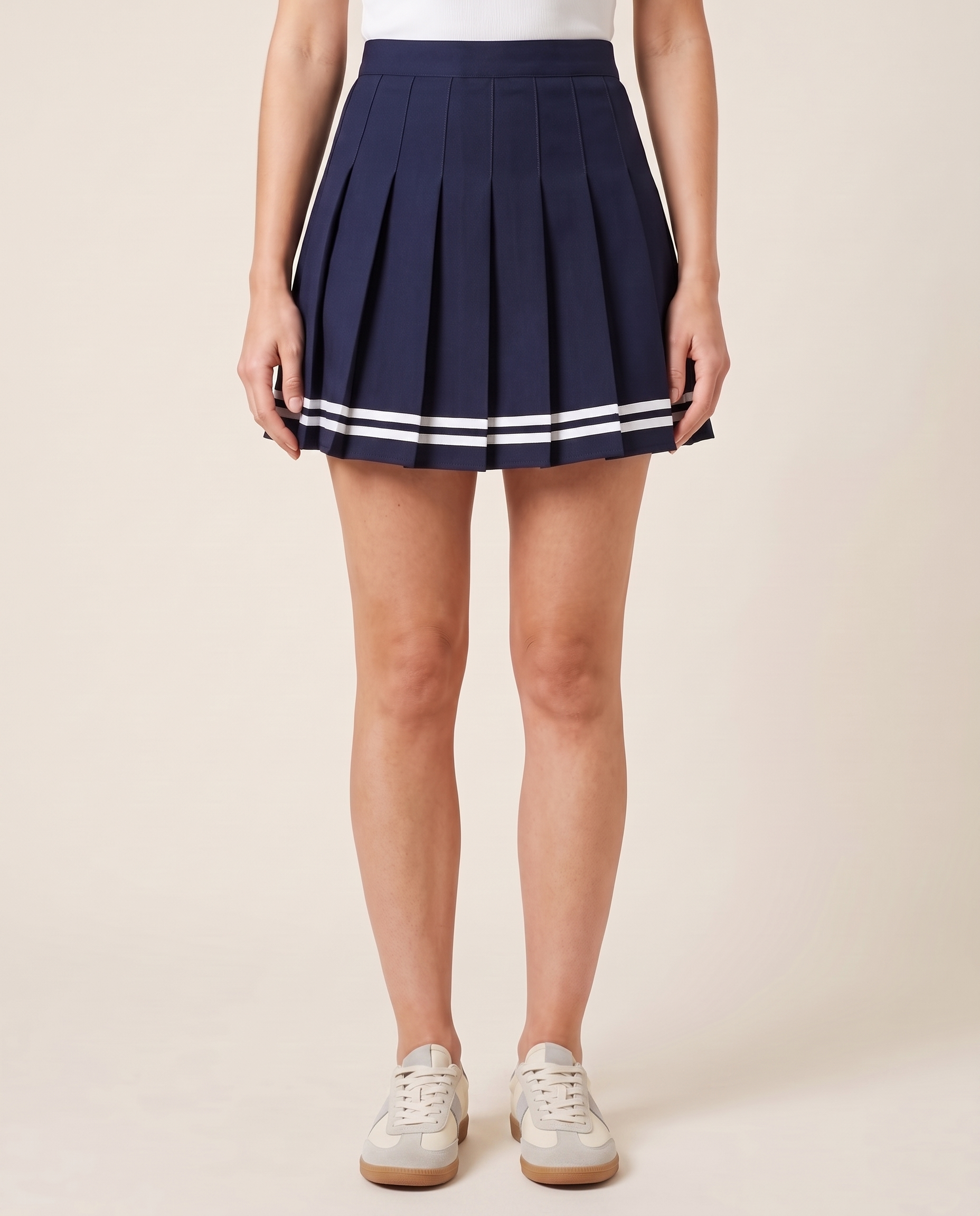 Pleated Tennis Mini Skirt — studio Navy