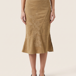 Printed Side-Split Maxi Skirt — Khaki front