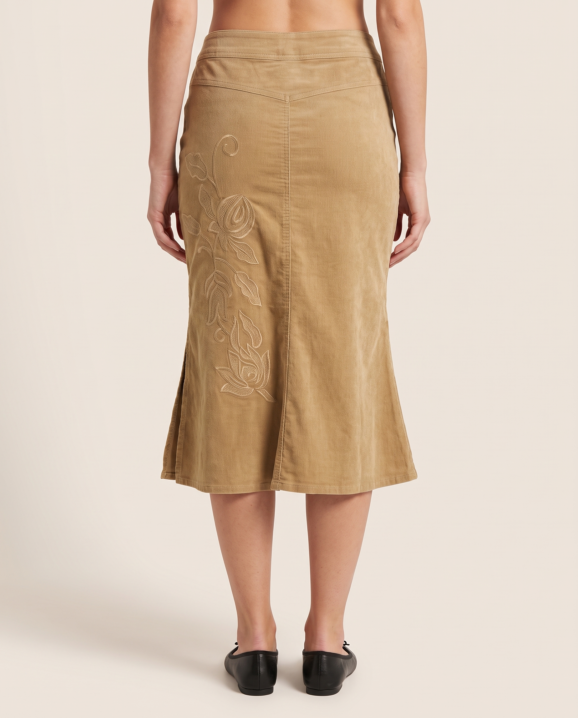 Printed Side-Split Maxi Skirt — Khaki back