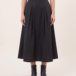 Solid Swing Maxi Skirt — Black studio front view