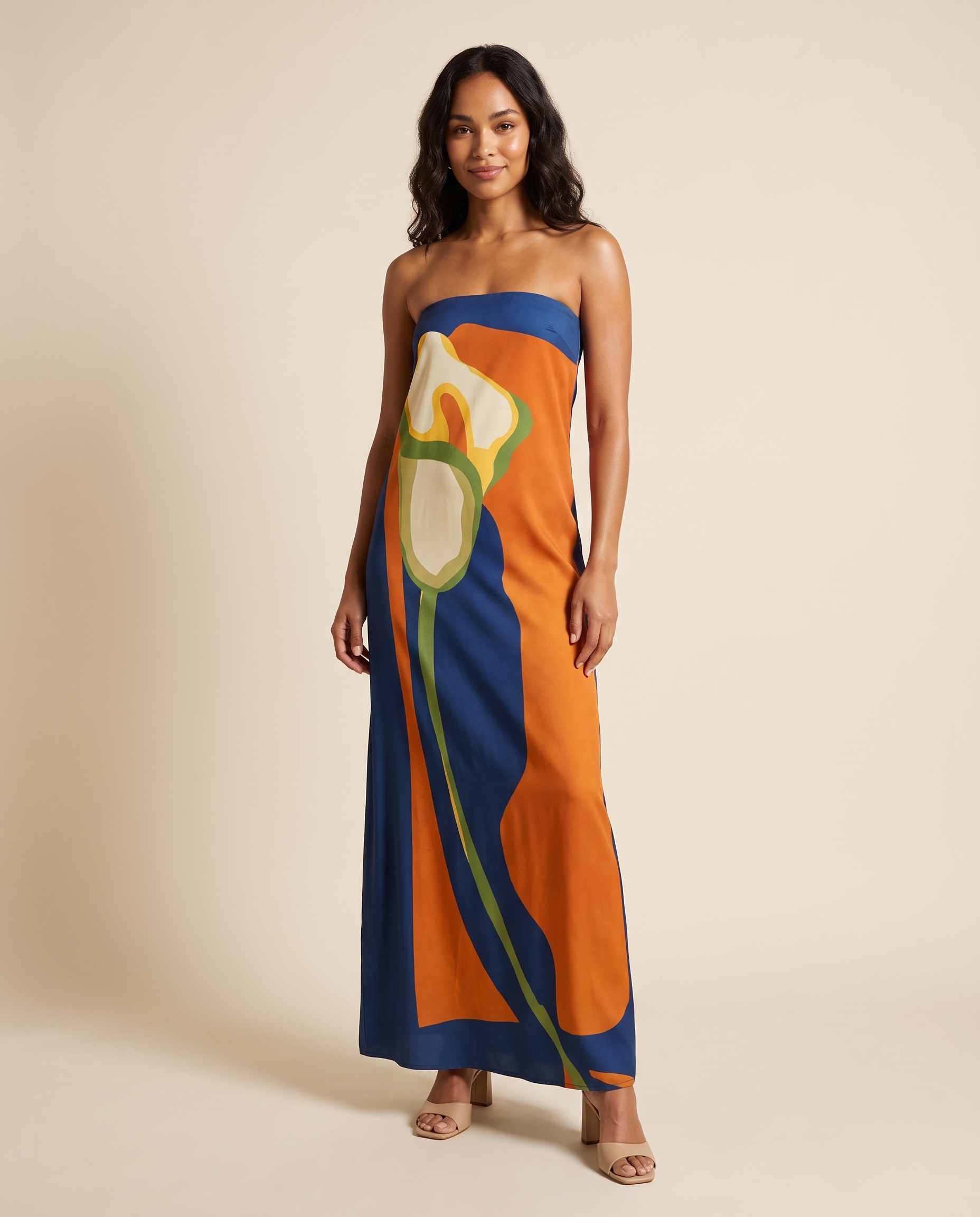 Strapless Open-Back Printed Maxi Dress — Multicolour studio