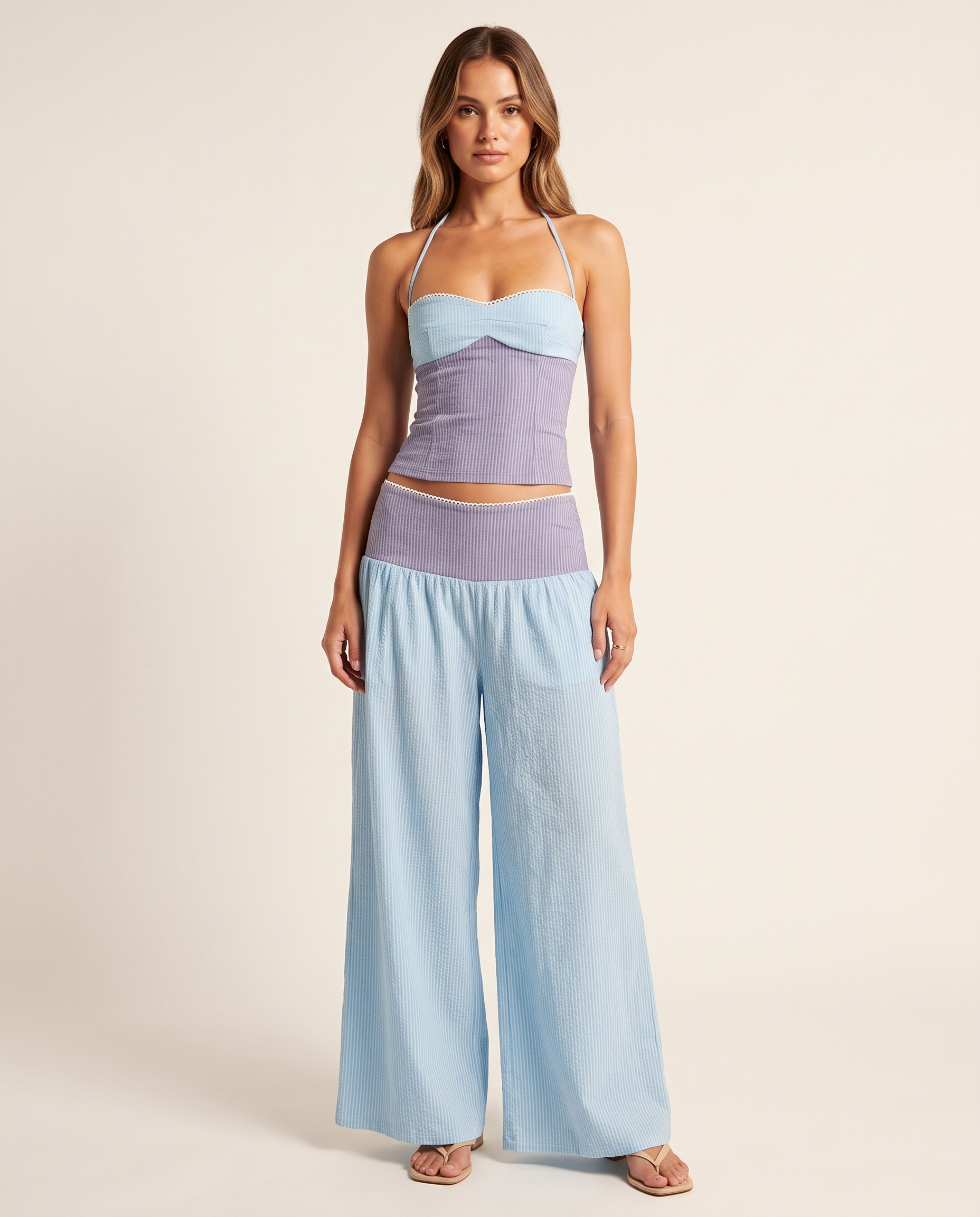 Striped Long Sleeve Shirt and Wide Leg Trouser Set – primary product view