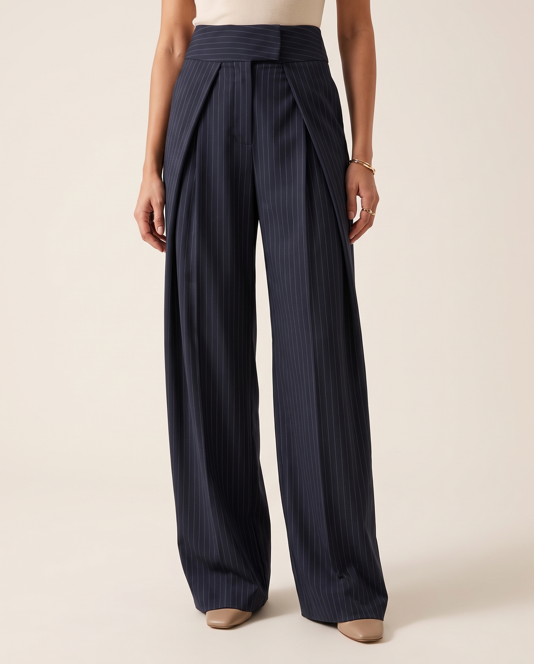 Striped Pleated Trousers with High Waist – primary product view