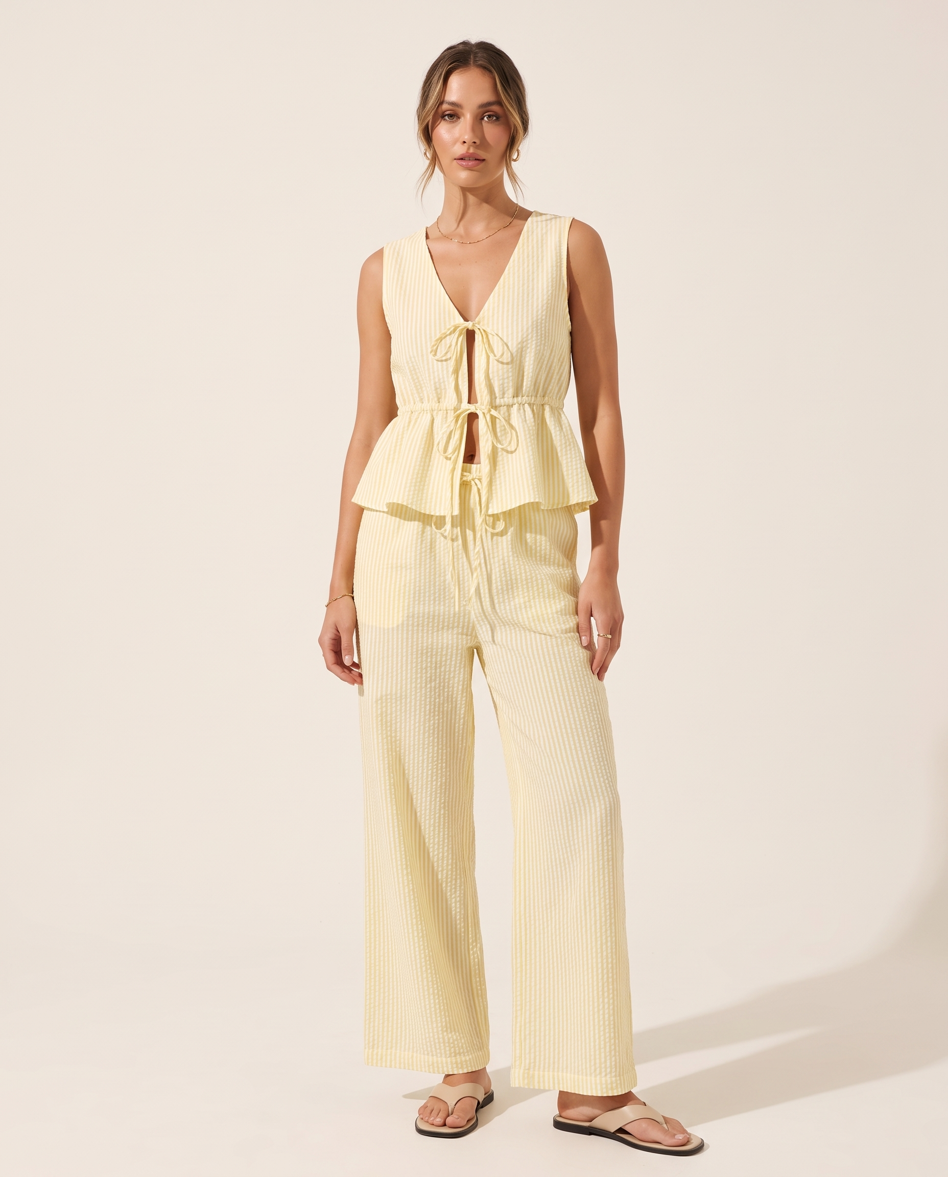 Striped V Neck Blouse and Wide Leg Trouser Set – primary product view