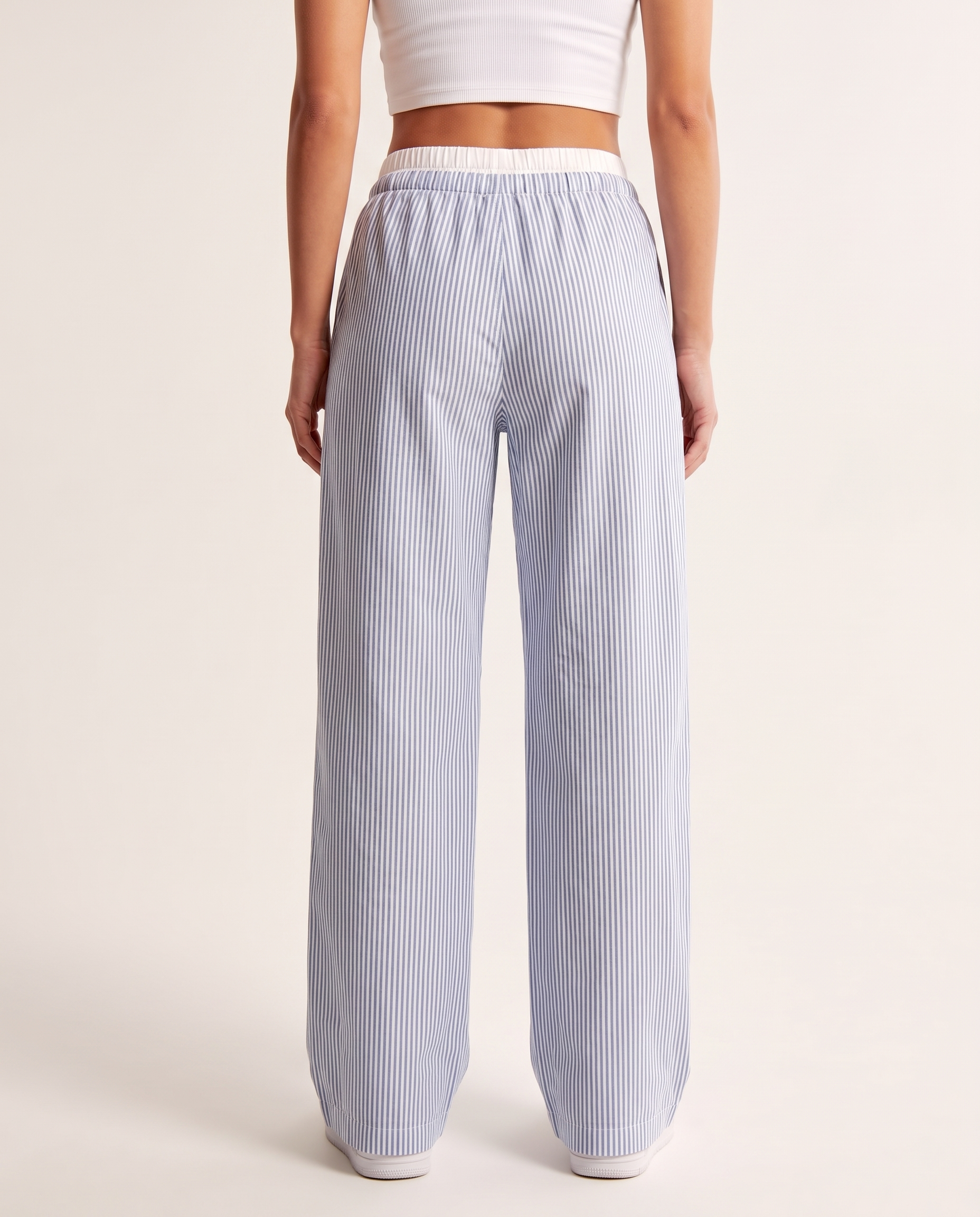Striped Wide Leg Trousers with Woven Finish – alternate product view