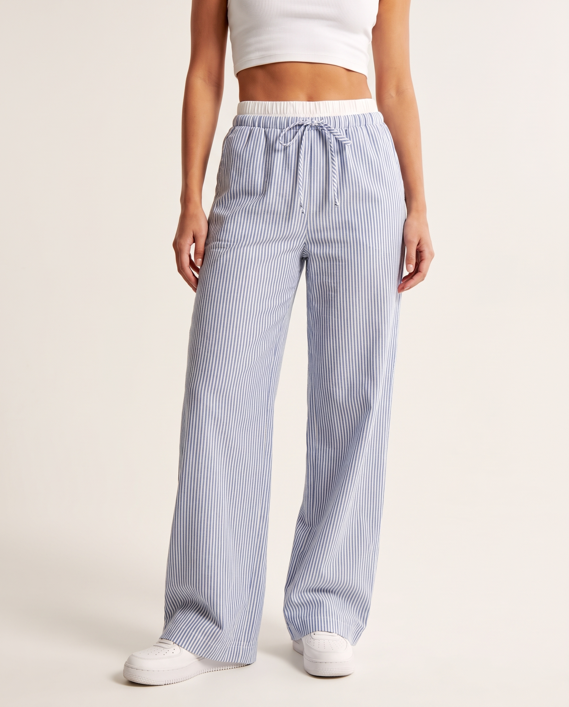 Striped Wide Leg Trousers with Woven Finish – primary product view