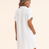 Textured Short Sleeve Shirt Dress with Pockets — construction detail