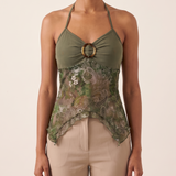 Printed Mesh Crop Top with Open Back – product detail view 1