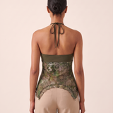 Printed Mesh Crop Top with Open Back – alternate product view