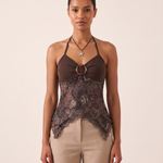 Printed Mesh Crop Top with Open Back – product detail view 3