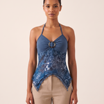 Printed Mesh Crop Top with Open Back – product detail view 4
