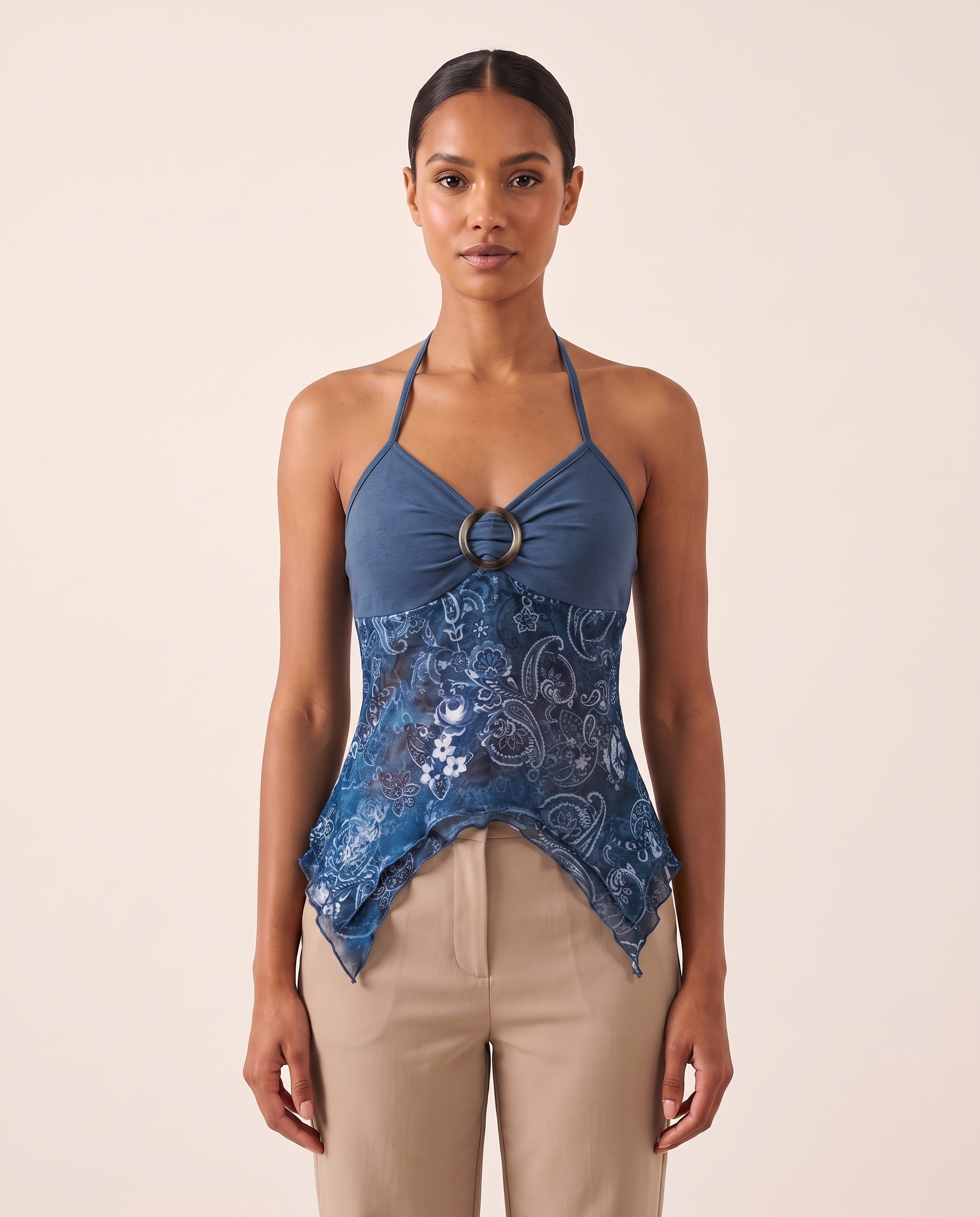 Printed Mesh Crop Top with Open Back – product detail view 4