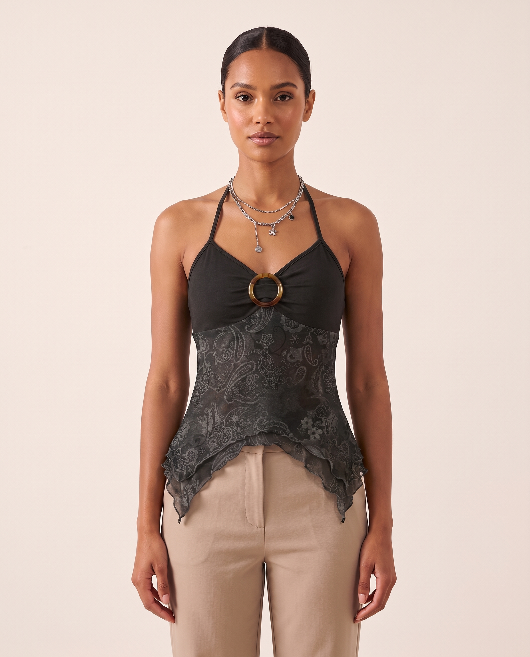 Printed Mesh Crop Top with Open Back – product detail view 5