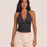 Ruched V Neck Crop Top with Halter Neck – product detail view 4