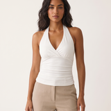 Ruched V Neck Crop Top with Halter Neck – product detail view 5